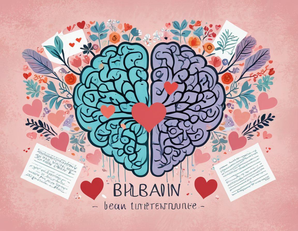 A whimsical illustration of a brain intertwined with a heart, symbolizing the connection between cognitive testing and romance. Include subtle elements like test tubes and love letters to represent the journey of understanding. Soft pastel colors should evoke warm emotions, while a dreamy background implies a narrative of lasting love. Include gentle floral accents to enhance the romantic feel. vector art. soft pastel colors.